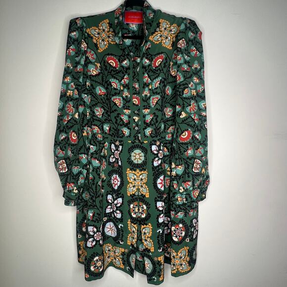 La DoubleJ Green Shorty Printed Silk Crepe De Chine Mini Dress Size M - Picture 3 of 13